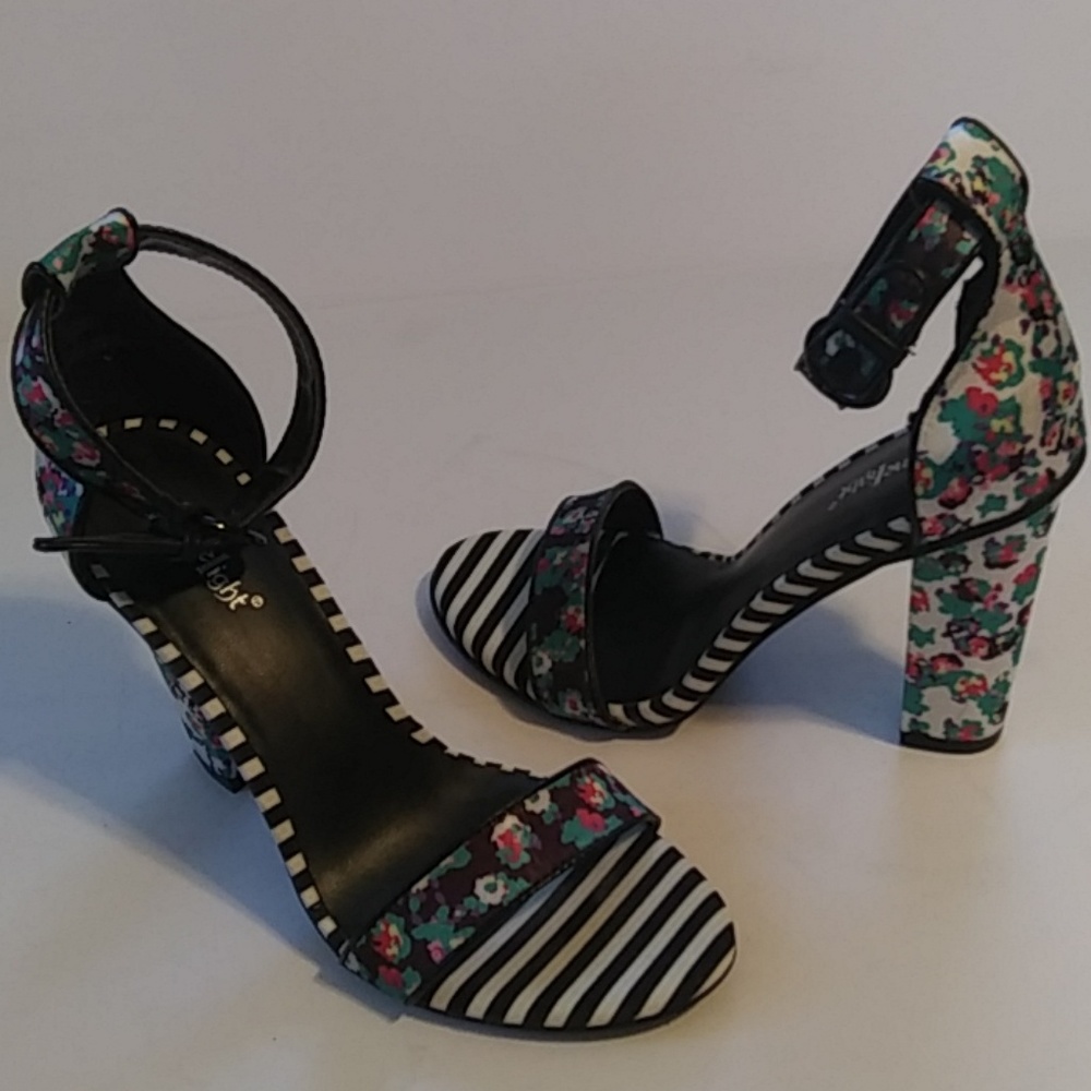 LIMELIGHT ▶DELANEY FLORAL/STRIPE OPEN TOE HEELS